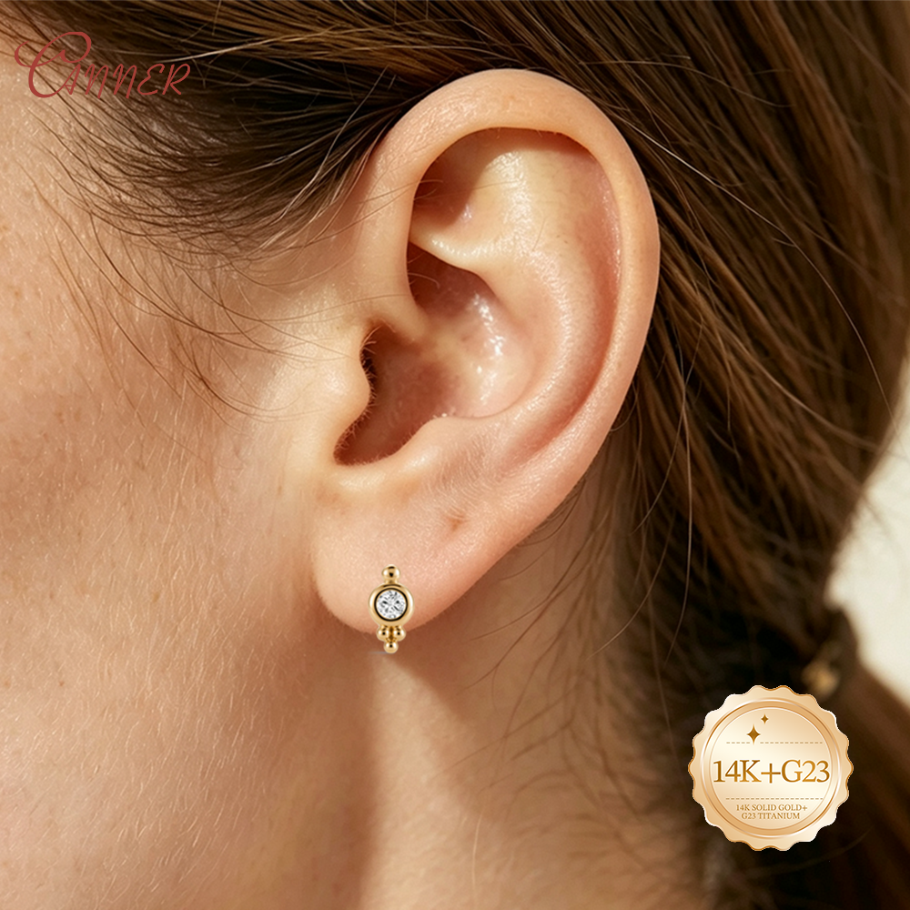 Body Jewelry Cartilage Earrings - CANNER 14K Solid Gold internal thread