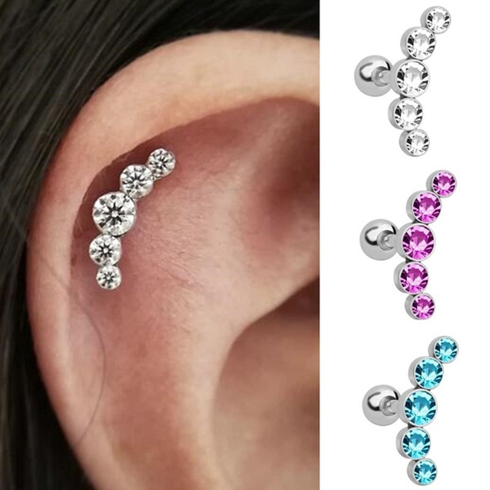 1Pcs Fashion 16G Crystal Gem O - Body Jewelry Cartilage Earrings ulasan dan harga