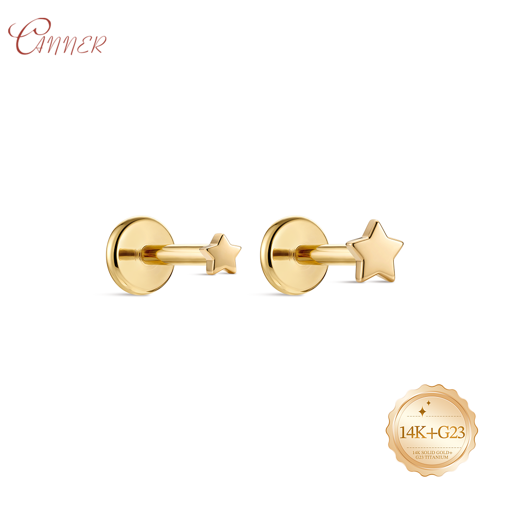 CANNER 14K Solid Gold Tiny Sta - Body Jewelry Cartilage Earrings ulasan dan harga